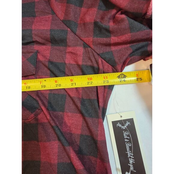 Red & Black Plaid Button-Up Shirt Lace Back Detail Roll-Up short Sleeves 2X Size - Picture 10 of 14